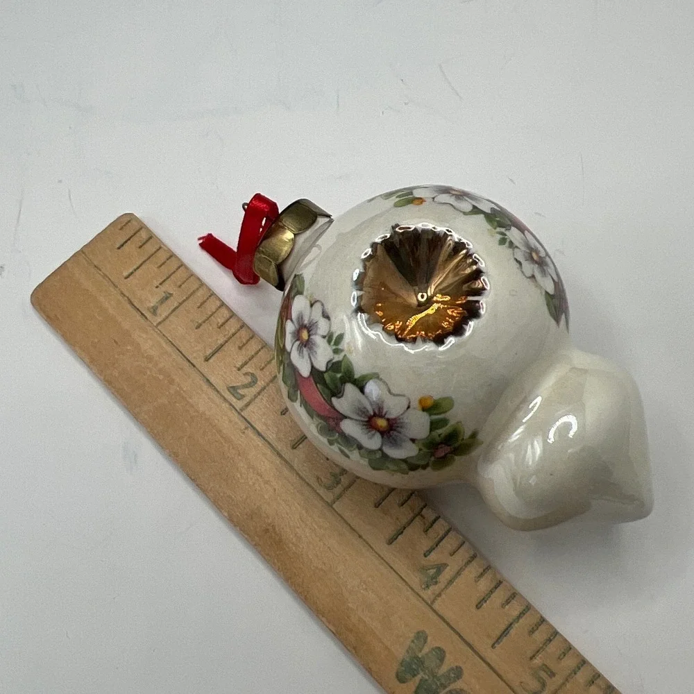 Vintage Ceramic Floral Christmas Ornament‎ Teardrop Reflector indent